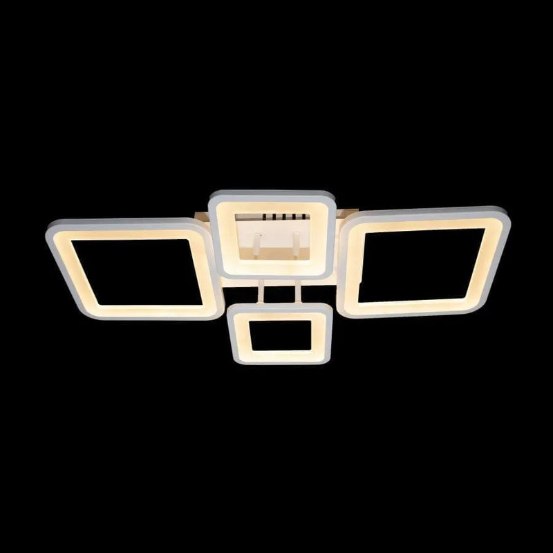 Lustra LED cu Telecomanda, ELLA, 4 Patrate, 88W, Lumina Rece/Calda/Neutra, Dimabila, Alb