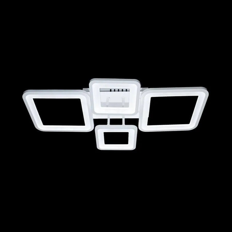 Lustra LED cu Telecomanda, ELLA, 4 Patrate, 88W, Lumina Rece/Calda/Neutra, Dimabila, Alb