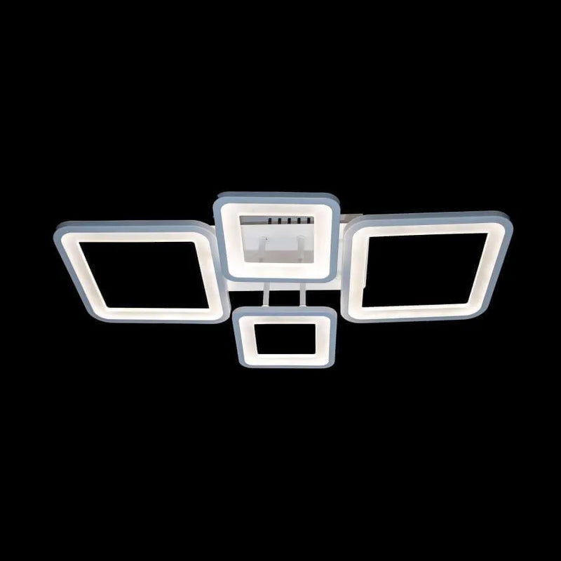 Lustra LED cu Telecomanda, ELLA, 4 Patrate, 88W, Lumina Rece/Calda/Neutra, Dimabila, Alb