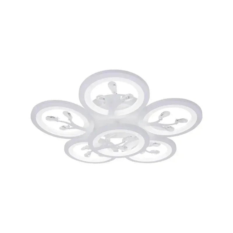 Lustra LED cu telecomanda si cristal DAISY 72W, 6 Elemente, lumina Rece/Calda/Neutra, Dimabila, Alb