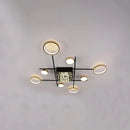 Lustra LED cu telecomanda si cristal MISEL 168W, 9 Elemente, lumina Rece/Calda/Neutra, Dimabila, Negru Auriu