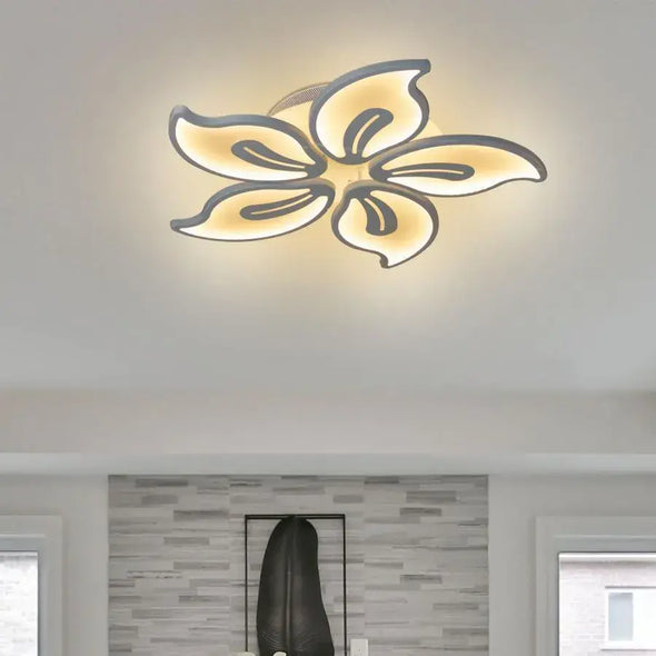 Lustra LED cu telecomanda JASMINE 66W, 5 Petale, lumina Rece/Calda/Neutra, Dimabila, Alb