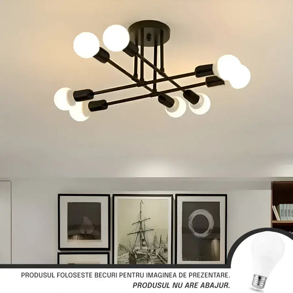 Lustra Modernist Octa 8, 8x E27, Negru, Design Modern