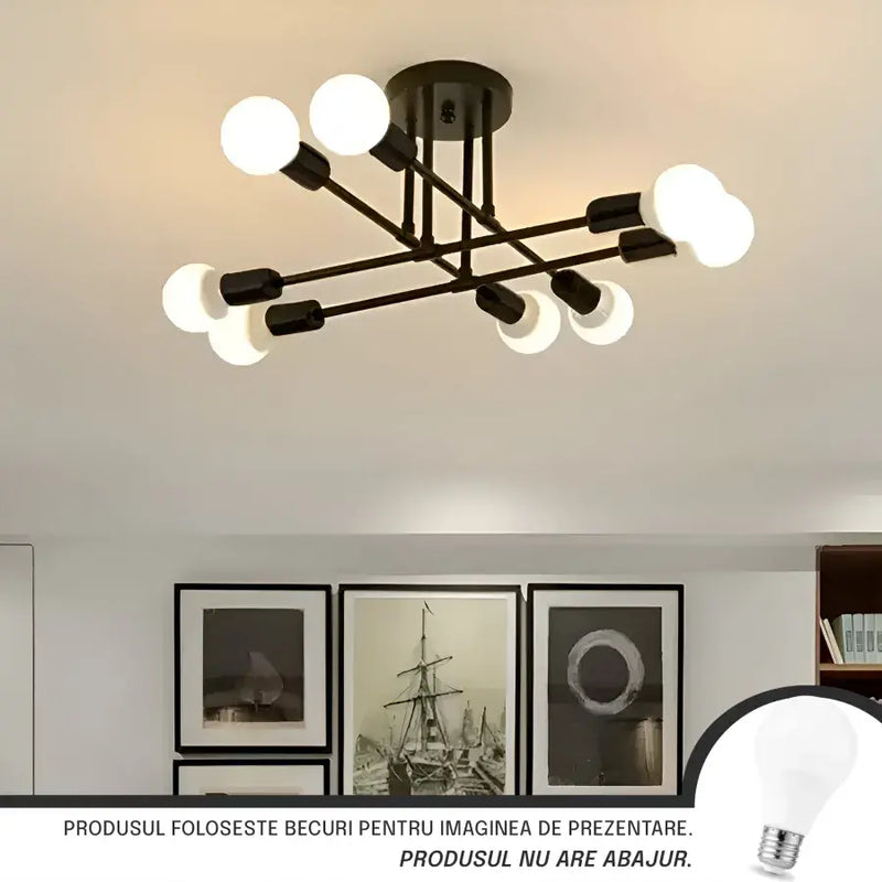 Lustra Modernist Octa 8, 8x E27, Negru, Design Modern