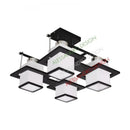 Lustra Clasica Aramis cu lemn, Abajur Patrat, 4 X Dulie E27, Alb / Negru