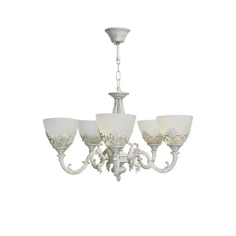 Lustra VINTAGE, tip Pendul cu brate, COTTAGE, Circulara, 5xE27, Sticla si Metal, Alb