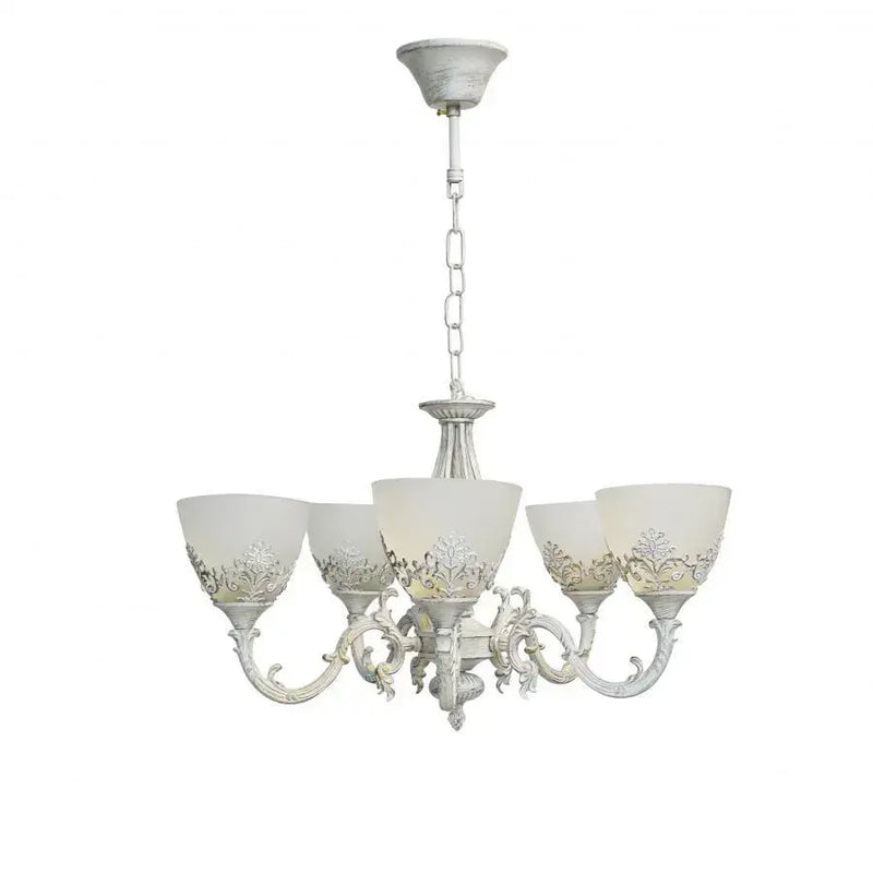 Lustra VINTAGE, tip Pendul cu brate, COTTAGE, Circulara, 5xE27, Sticla si Metal, Alb