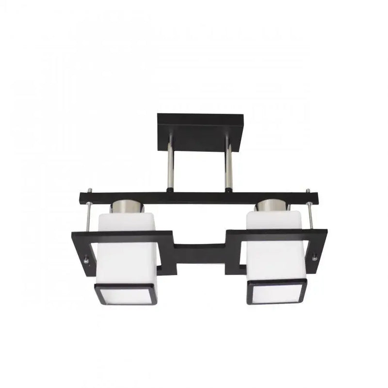 Lustra Clasica Aramis cu Lemn Abajur Patrat 2X E27 Alb Negru