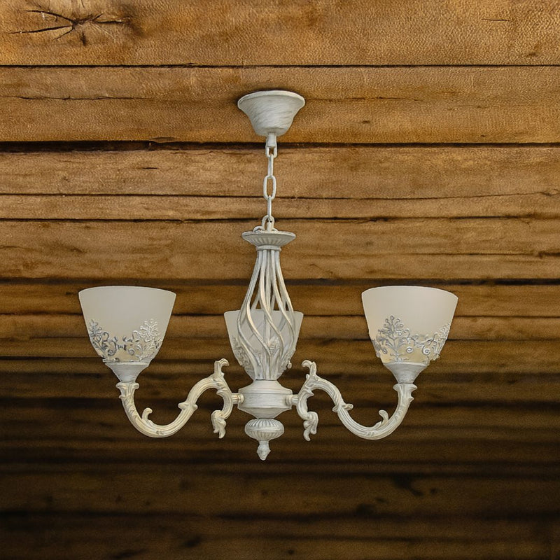 Lustra VINTAGE, tip Pendul cu brate, COTTAGE, Circulara, 3xE27, Sticla si Metal, Alb