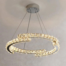 Lustra LED suspendata cu telecomanda si cristal MIA Yonca, 34W, 1 Cerc, lumina Rece/Calda/Neutra, Dimabila, Crom Lucios