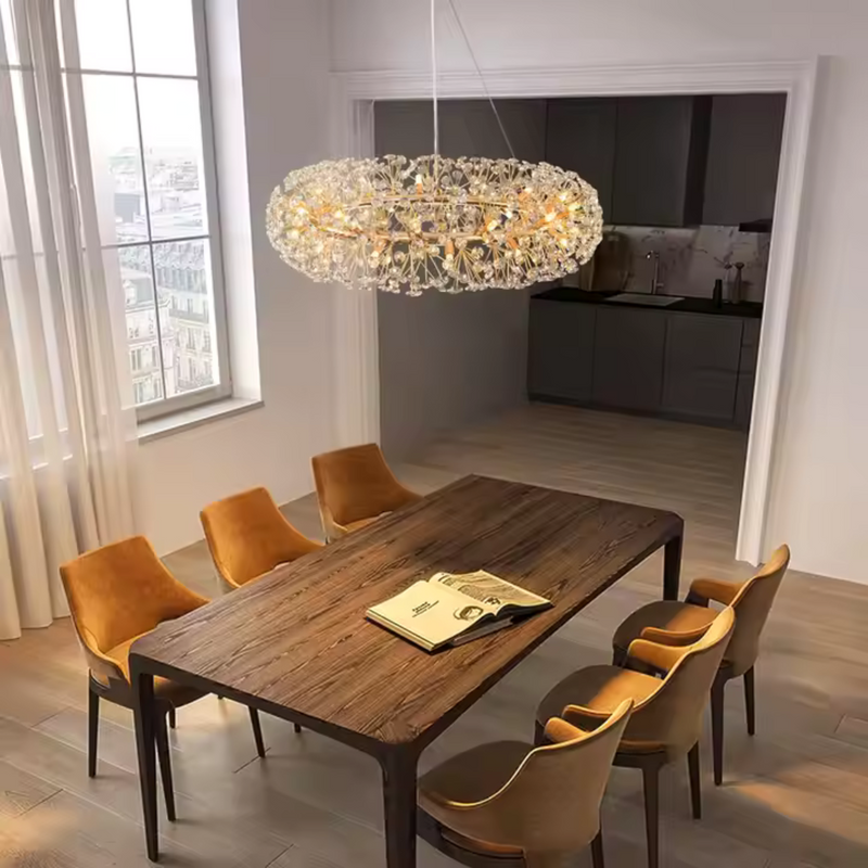 Candelabru Cristal SEGOVIA Magno 5x E14, Diametru 60cm, Auriu Lucios, Inaltime Reglabila