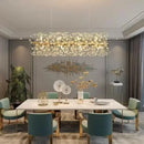 Candelabru Cristal MINUET 9x G9, Lungime 70cm, Auriu Lucios, Inaltime Reglabila