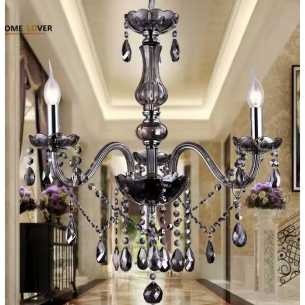 Candelabru Cristal AUGUST Eleganza, 5xE14, Diametru 48cm, Negru, Inaltime Reglabila