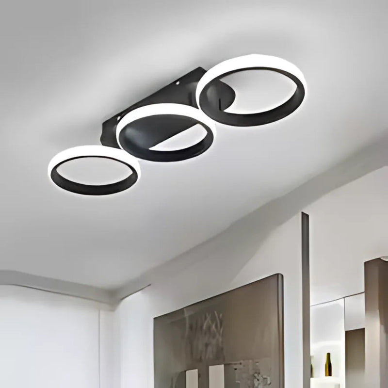 Lustra LED ELIO 24W, 3 Cercuri, Liniara, lumina Rece/Calda/Neutra, Negru