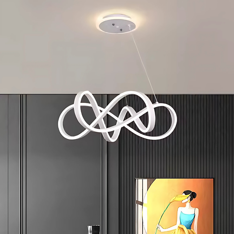 Lustra LED suspendata cu telecomanda INFINITY HALO 138W,  lumina Rece/Calda/Neutra, Dimabila, Alb, Inaltime Reglabila