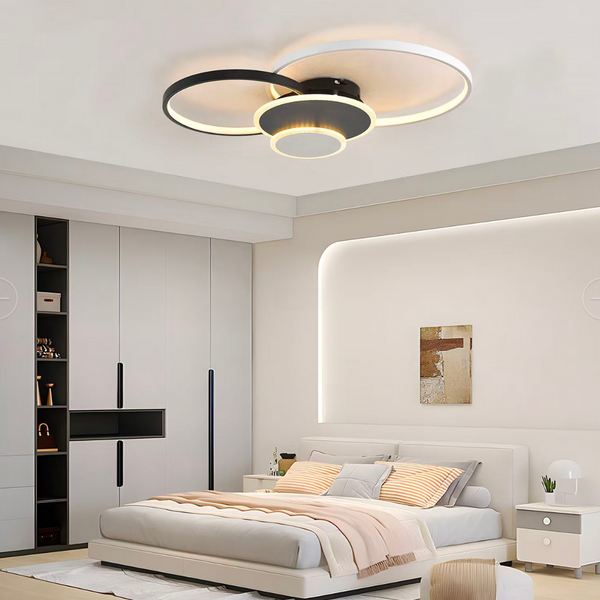 Lustra LED cu telecomanda KILLIAN 80W, 4 Cercuri, lumina Rece/Calda/Neutra, Dimabila, Negru Alb