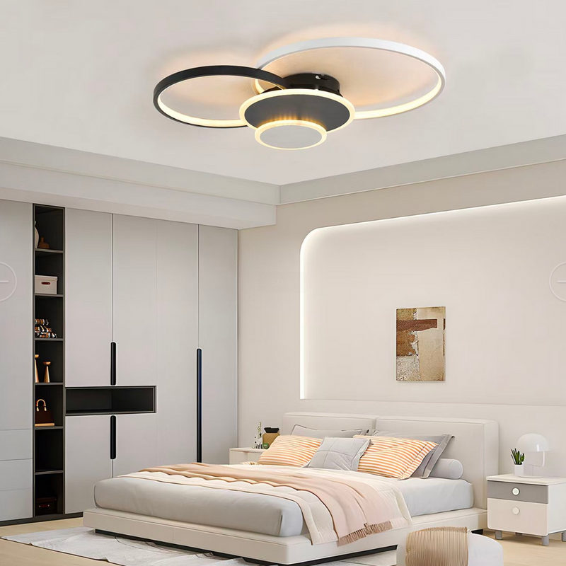 Lustra LED cu telecomanda KILLIAN 80W, 4 Cercuri, lumina Rece/Calda/Neutra, Dimabila, Negru Alb