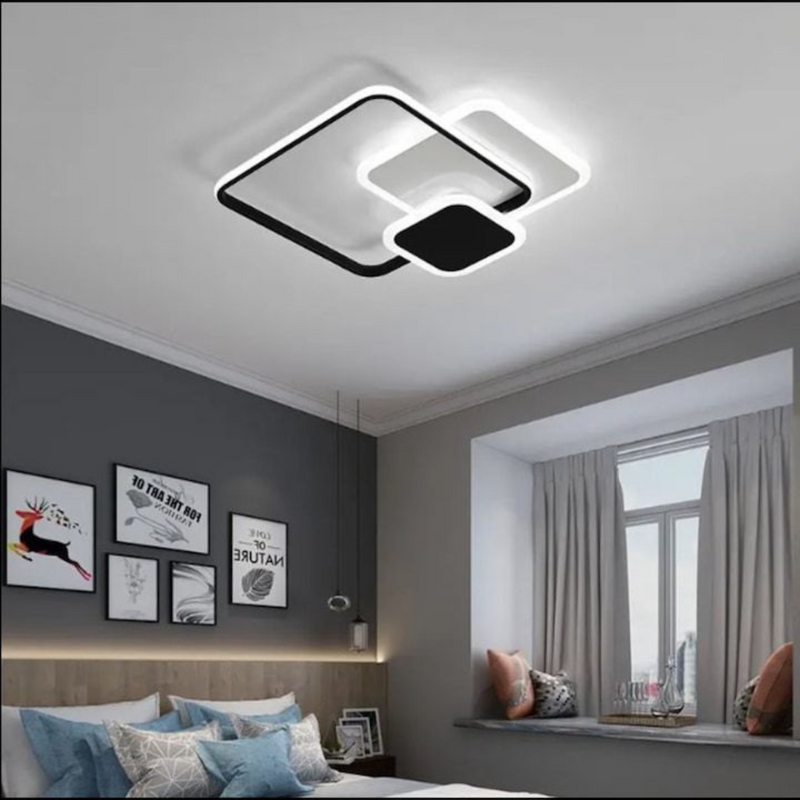 Lustra LED cu telecomanda ANEMONA 75W, 3 Patrate, lumina Rece/Calda/Neutra, Dimabila, Negru