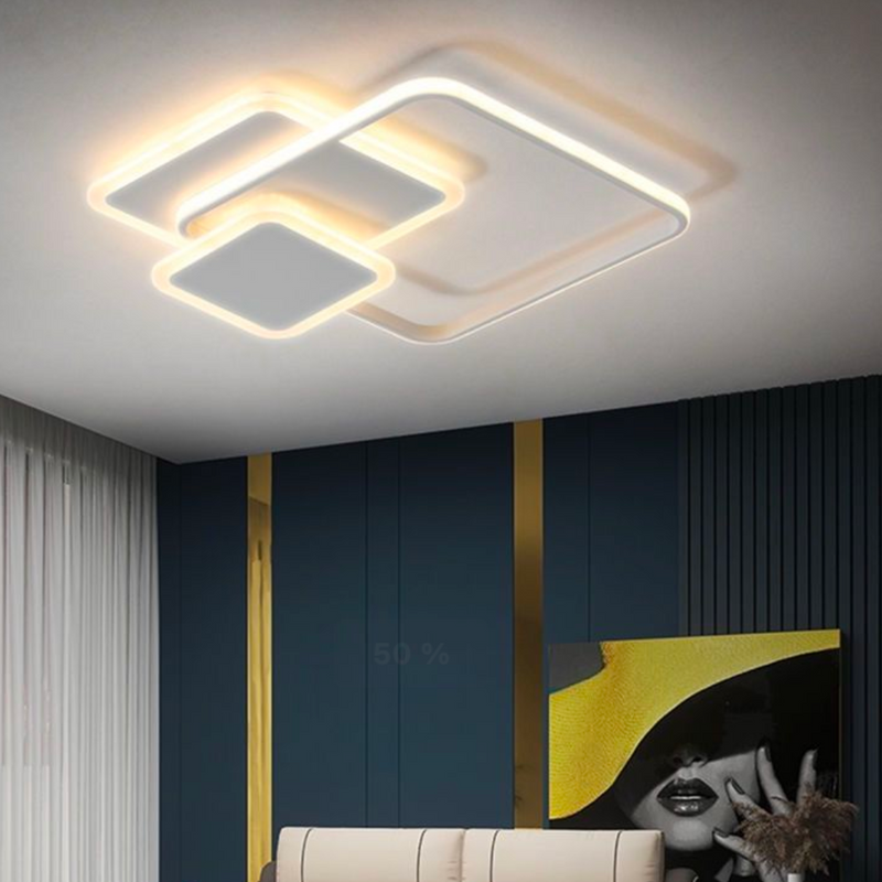 Lustra LED cu telecomanda ANEMONA 75W, 3 Patrate, lumina Rece/Calda/Neutra, Dimabila, Alb