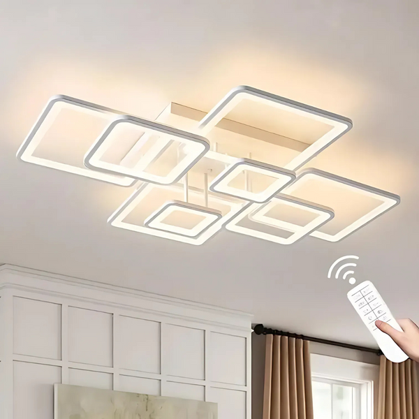 Lustra LED cu telecomanda ELLA 203W, 8 Patrate, lumina Rece/Calda/Neutra, Dimabila, Alb