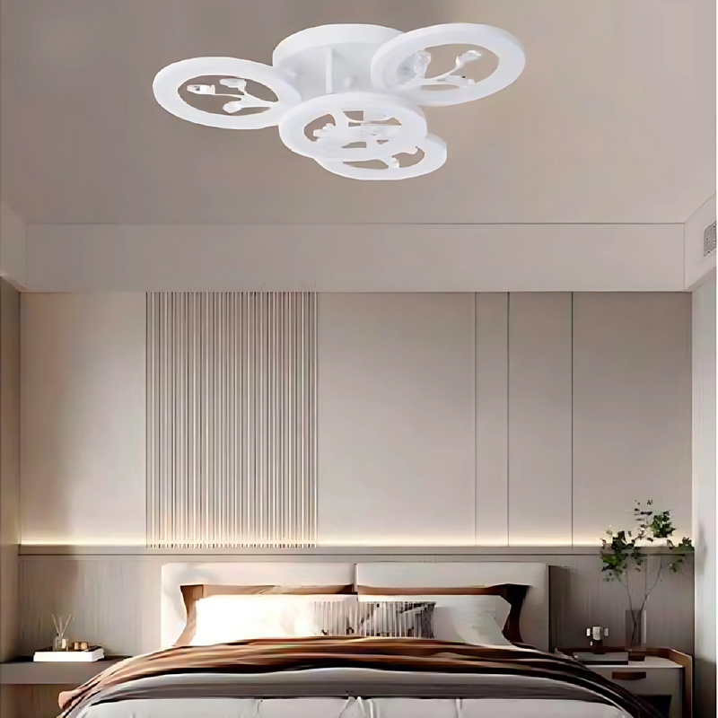 Lustra LED cu telecomanda si cristal DAISY 49W, 4 Elemente, lumina Rece/Calda/Neutra, Dimabila, Alb