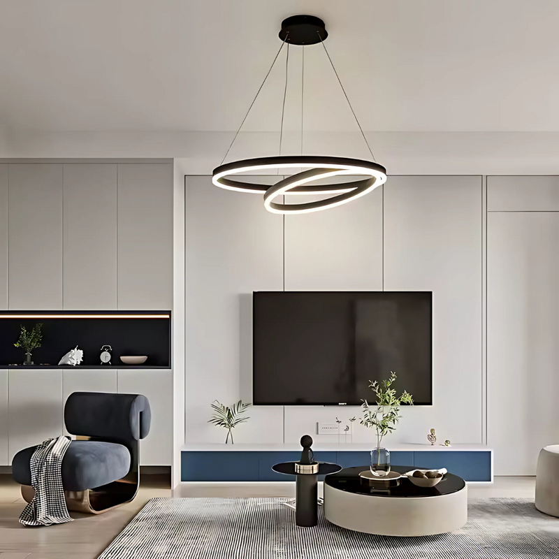 Lustra LED Suspendata PAGANO 31W, 2 Cercuri, Lumina Rece/Calda/Neutra, Dimabila, Negru, Inaltime Reglabila