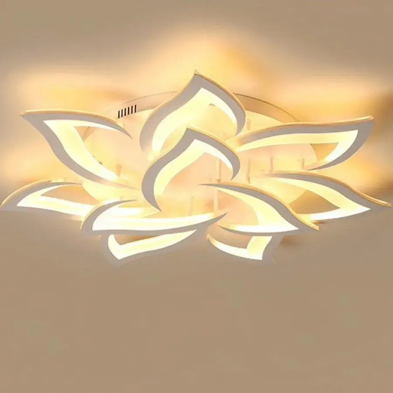 Lustra LED cu telecomanda LOTUS 91W, 9 Petale, lumina Rece/Calda/Neutra, Dimabila, Alb