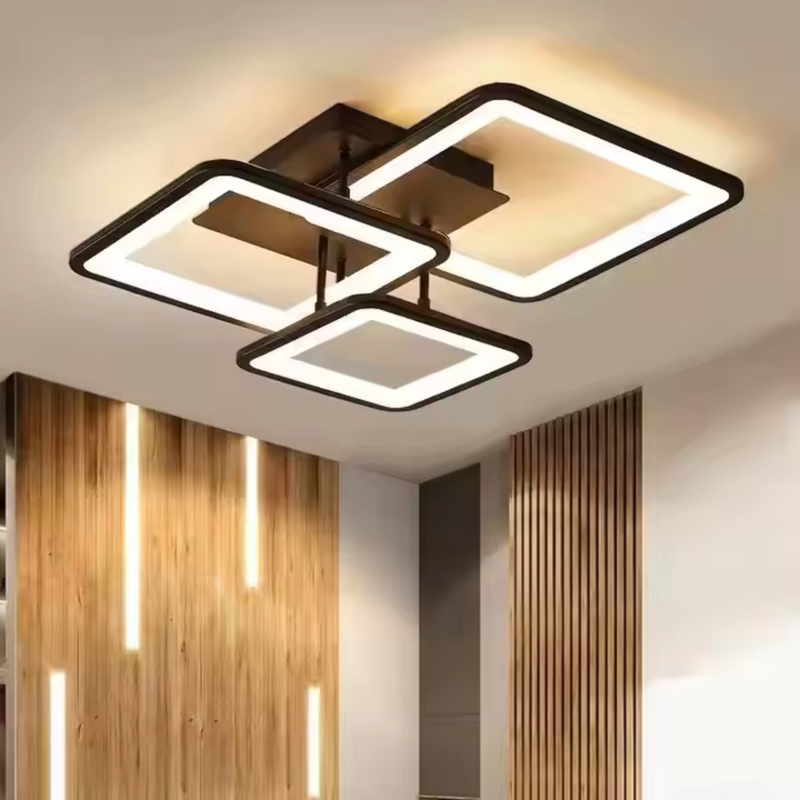 Lustra LED cu telecomanda ZOE 64W, 3 Patrate, lumina Rece/Calda/Neutra, Dimabila, Negru