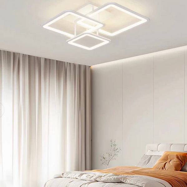 Lustra LED cu telecomanda ZOE, 64W, 3 Patrate, lumina Rece/Calda/Neutra, Dimabila, Alb