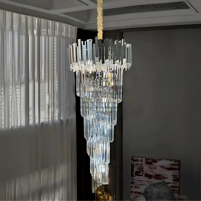 Candelabru Cristal BLOIS Ascendere E14, Diametru 60cm, Argintiu, Inaltime Reglabila