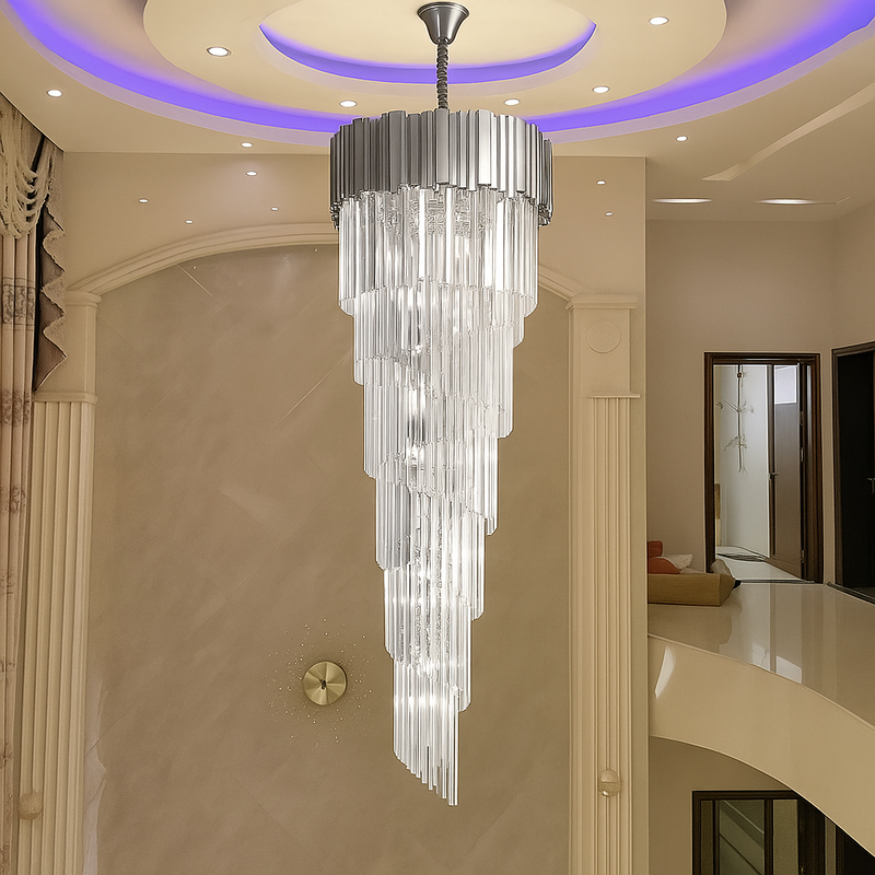 Candelabru Cristal BLOIS Ascendere E14, Diametru 60cm, Argintiu, Inaltime Reglabila