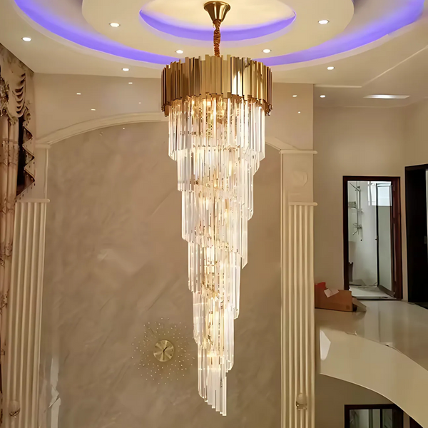 Candelabru Cristal BLOIS Ascendere E14, Diametru 60cm, Auriu, Inaltime Reglabila