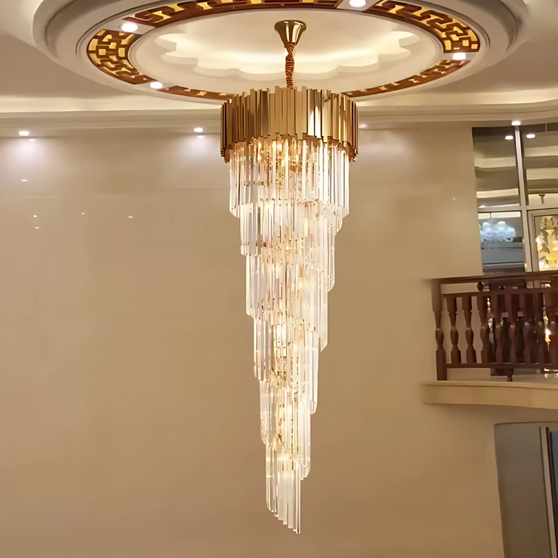 Candelabru Cristal BLOIS Ascendere E14, Diametru 60cm, Auriu, Inaltime Reglabila