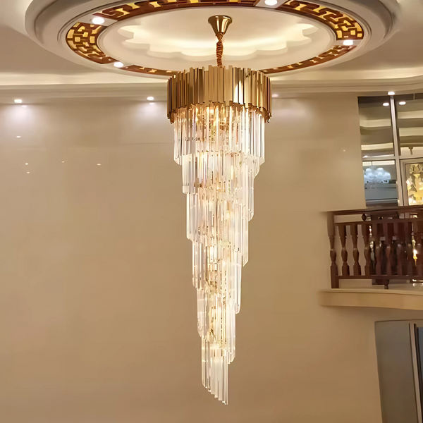Candelabru Cristal BLOIS Ascendere E14, Diametru 60cm, Auriu, Inaltime Reglabila