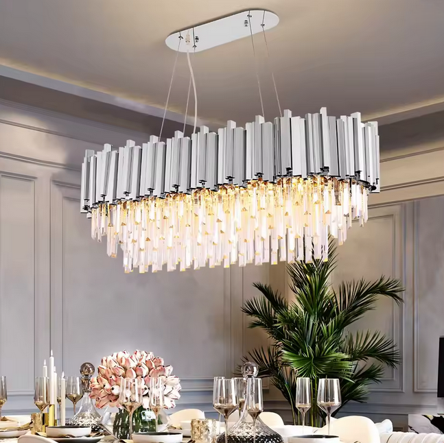 Candelabru Cristal BLOIS Regalis 10xE14, Diametru 80cm, Argintiu, Inaltime Reglabila