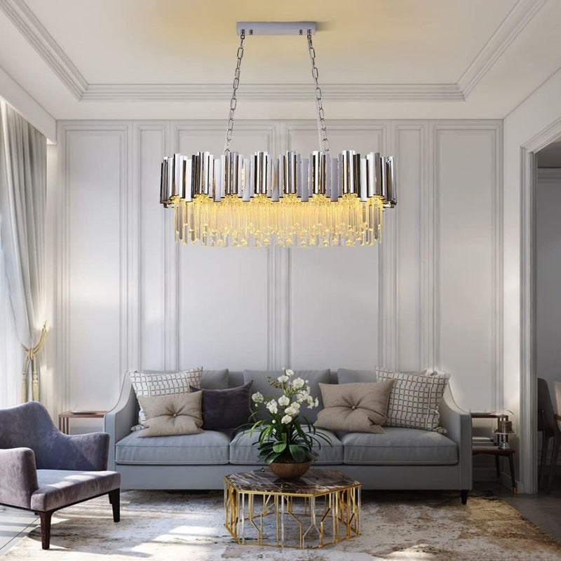 Candelabru Cristal BLOIS Regalis 10xE14, Diametru 80cm, Argintiu, Inaltime Reglabila