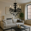 Candelabru Cristal ALNWICK Eleganza, 5xE14, Diametru 48cm, Negru, Inaltime Reglabila