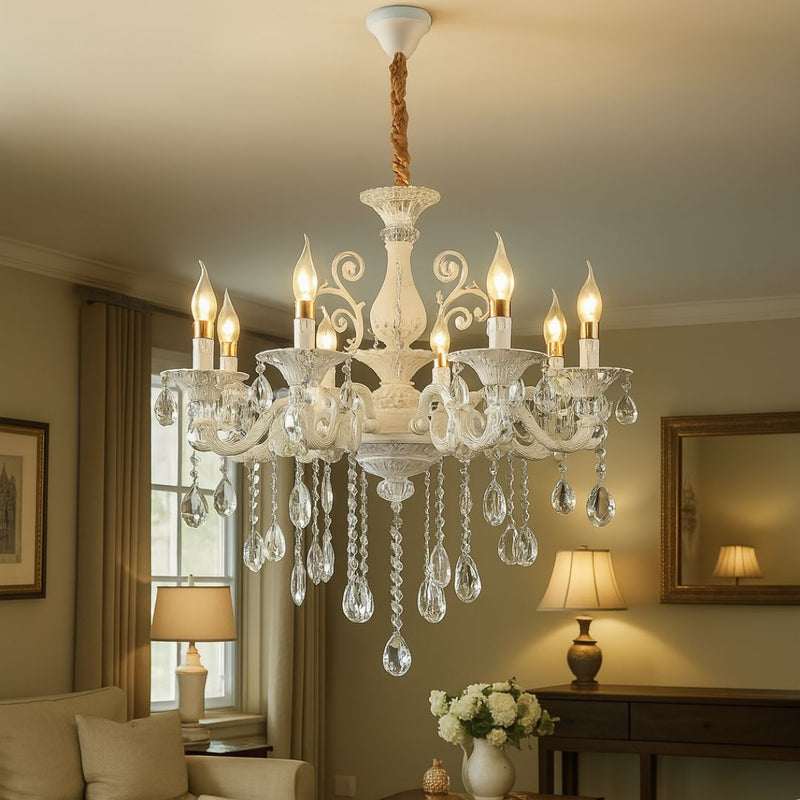 Candelabru Cristal SANSSOUCI Magno, 8xE14, Diametru 70cm, Alb
