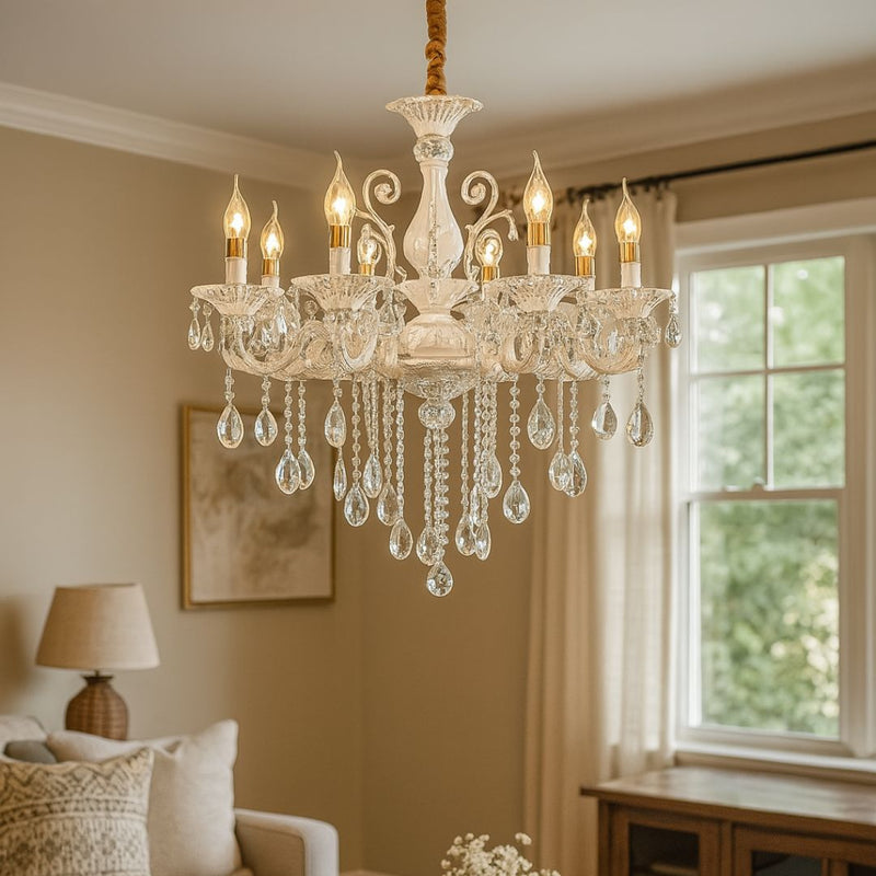 Candelabru Cristal SANSSOUCI Magno, 8xE14, Diametru 70cm, Alb