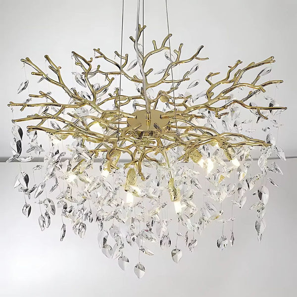 Candelabru Cristal WALTZ Rhapsody, 5x G9, Auriu, Diametru 45cm, Inaltime Reglabila