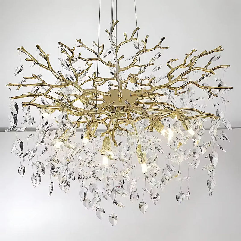 Candelabru Cristal WALTZ Rhapsody, 5x G9, Auriu, Diametru 45cm, Inaltime Reglabila