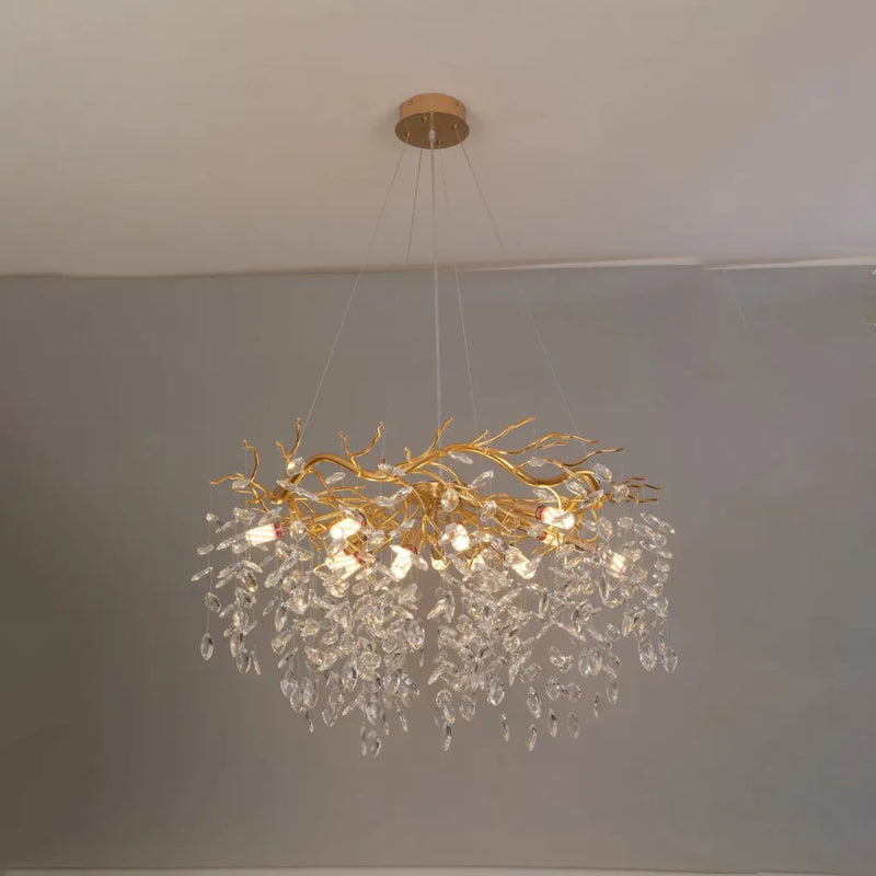 Candelabru Cristal WALTZ Rhapsody, 5x G9, Auriu, Diametru 45cm, Inaltime Reglabila