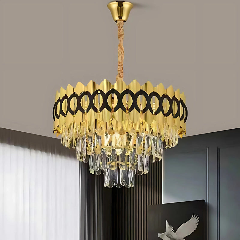 Candelabru Cristal PIERREFONDS Eleganza 8x E14, Diametru 49cm, Auriu Lucios, Inaltime Reglabila