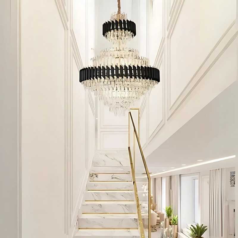 Candelabru Cristal VERSAILLES Supremo Reale E14, 80cm x 110cm, Auriu Lucios si Negru, Inaltime Reglabila