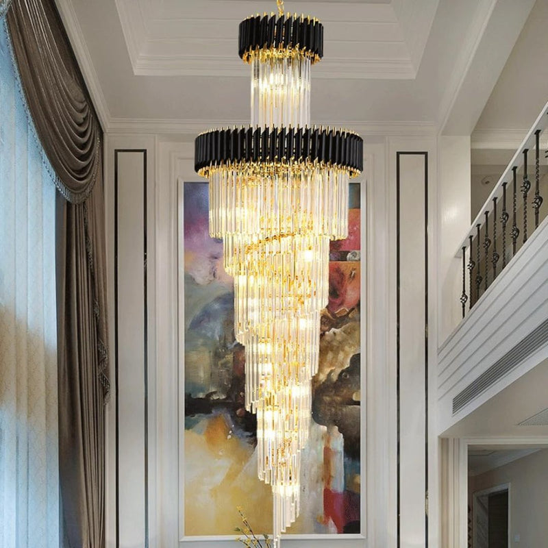 Candelabru Cristal VERSAILLES Ascendere 27xE14, Diametru 60cm, Auriu Lucios si Negru, Inaltime Reglabila