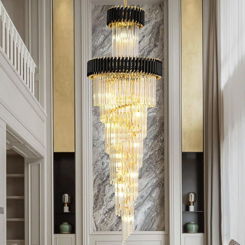 Candelabru Cristal VERSAILLES Culmino E14, Diametru 60cm, Auriu Lucios si Negru, Inaltime Reglabila