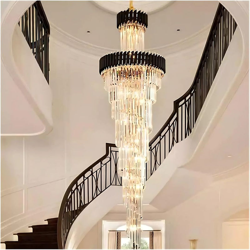 Candelabru Cristal VERSAILLES Culmino E14, Diametru 60cm, Auriu Lucios si Negru, Inaltime Reglabila
