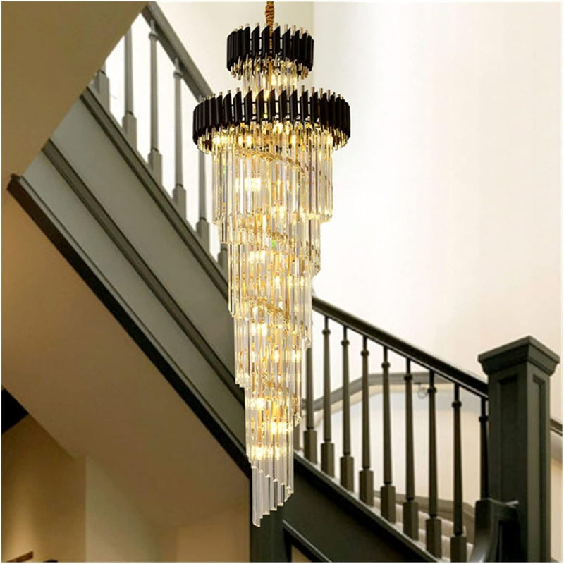 Candelabru Cristal VERSAILLES Ascendere 27xE14, Diametru 60cm, Auriu Lucios si Negru, Inaltime Reglabila