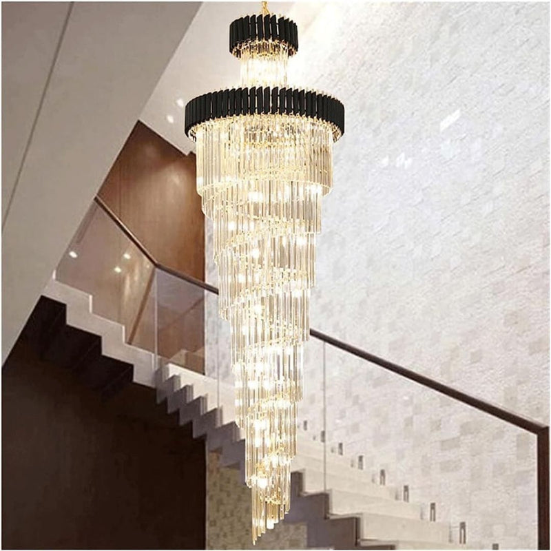 Candelabru Cristal VERSAILLES Ascendere 27xE14, Diametru 60cm, Auriu Lucios si Negru, Inaltime Reglabila