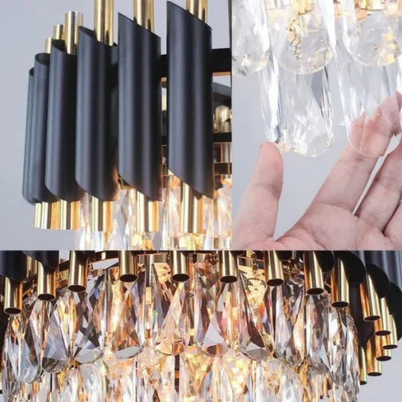 Candelabru Cristal VERSAILLES Supremo 10xE14, Diametru 80cm, Auriu Lucios si Negru, Inaltime Reglabila